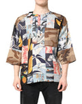 Men's Multicolor Patchwork Short Sleeves Shirt Flax Cotton Silk