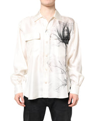 Ivory Silk Long Sleeves Men Casual Shirt Off White