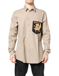 Beige Pin Up Print Martini Men Casual Shirt Cotton