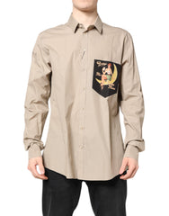 Beige Pin Up Print Martini Men Casual Shirt Cotton