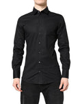 Men's Black Gold Cotton Long Sleeves Dress Shirt Elastane