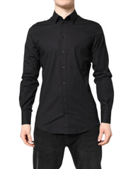 Men's Black Gold Cotton Dress Formal Shirt Elastane
