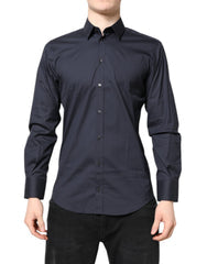 Men's Dark Blue Martini Cotton Dress Formal Shirt Nylon Elastane