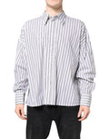 Men's White Black Stripe Button Down Casual Shirt And Cotton
