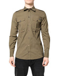 Men's Brown Cotton Stretch Casual Long Sleeves Shirt Elastane