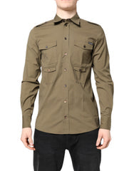 Men's Brown Cotton Stretch Casual Long Sleeves Shirt Elastane