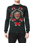 Men's Sacred Heart Floral Embroidery Sweatshirt Black Cotton Sweatshirts