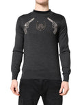 Men's Embroidered Cashmere Crew Neck Sweater Gray Clothing