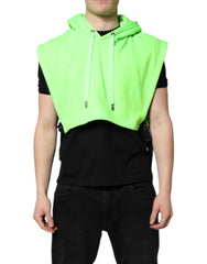 Men's Green Polyester Hooded Sportswear Vest Sweater Clothing