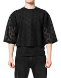 Men's Black See Through Logo Short Sleeves T-Shirt Cotton Polyester