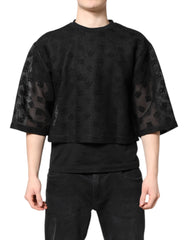 Men's Black See Through Logo Short Sleeves T-Shirt Cotton Polyester