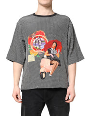Men's Black Graphic Print Short Sleeve T-Shirt And White Silk
