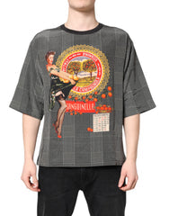 Men's Black White Graphic Print Short Sleeve T-Shirt And Silk