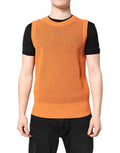 Men's Orange Cashmere Round Neck Sleeveless T-Shirt Silk
