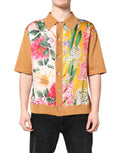 Men's Brown Floral Collared Short Sleeve T-Shirt Silk Cotton