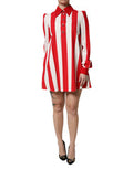 Women's White Red Stripes Long Sleeves Mini Dress And Viscose Acetate Elastane