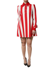 Women's White Red Stripes Long Sleeves Mini Dress And Viscose Acetate Elastane