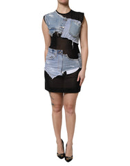 Women's Black Blue Sleeveless Denim Mini Dress And Nylon Cotton Elastane