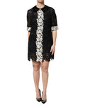 Women's Black Floral Lace Embellished Mini Dress
