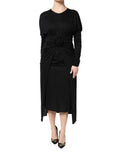 Women's Black Wool Long Sleeves Sheath Midi Dress