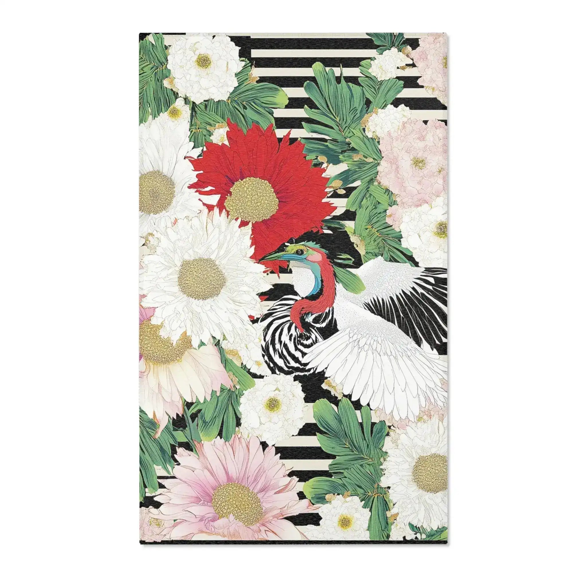 Striped Garden Crane Accent Rug