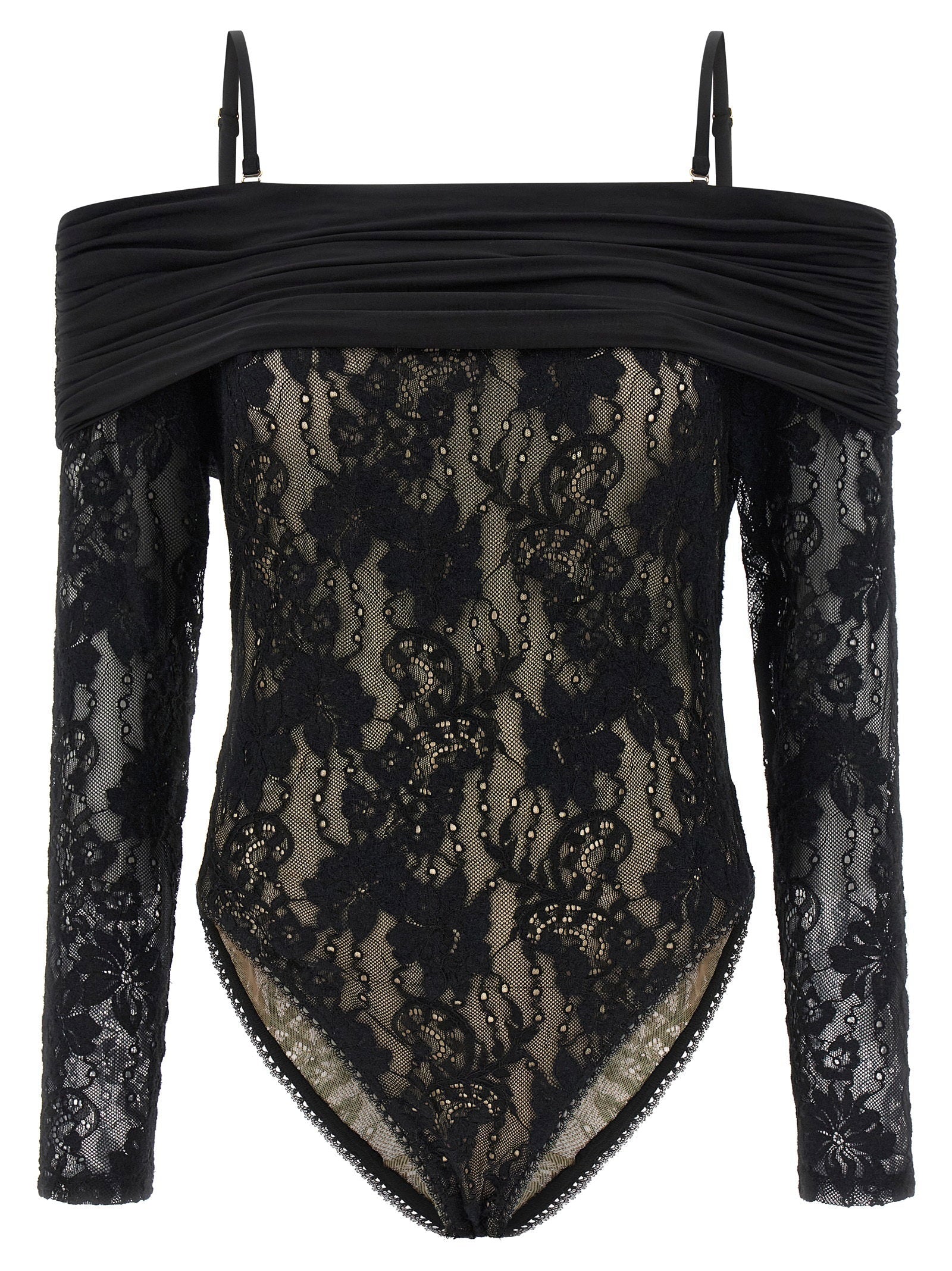 Zimmermann Stretch Lace Off-Shoulder Bodysuit — Black