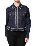 Women's Blue Denim Cotton Crystal Embellished Jacket Clothing