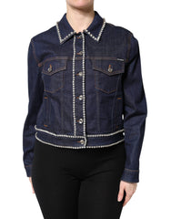 Women's Blue Denim Cotton Crystal Embellished Jacket Clothing