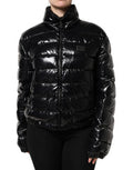 Women's Black Logo Plaque Full Zip Puffer Jacket Nylon Polyurethane Clothing