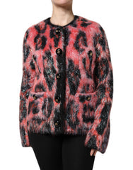 Women's Mohair-Wool Leopard Print Cardigan Red Angora Polyester Film