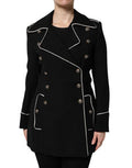 Women's Black Wool Double Breasted Blazer Jacket Virgin Nylon Clothing