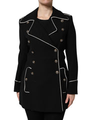 Women's Black Wool Double Breasted Blazer Jacket Virgin Nylon Clothing