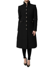 Women's Black Wool Single Breasted Trench Coat Jacket Virgin Nylon Clothing