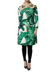 Women's Multicolor Leaf Print Embellished Trenchcoat Jacket Cotton Silk Viscose Clothing