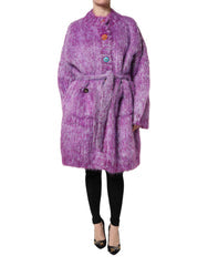 Women's Purple Button Embellished Trench Coat Jacket Clothing