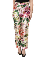 Women's Multicolor Floral High Waist Straight Pants Silk Polyester
