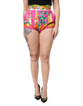 Women's Pink Printed High Waist Hot Pants Shorts Cotton