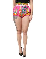 Women's Pink Printed High Waist Hot Pants Shorts Cotton