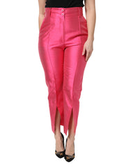 Women's Pink Silk High Waist Tapered Pants