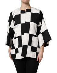Women's White Black Patchwork Jacquard Blazer Jacket And Clothing
