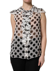 Women's Polka-Dot Silk Blouse White Cotton Nylon