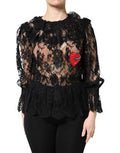Black Cotton Floral Lace Women Blouse Top Ramie Nylon