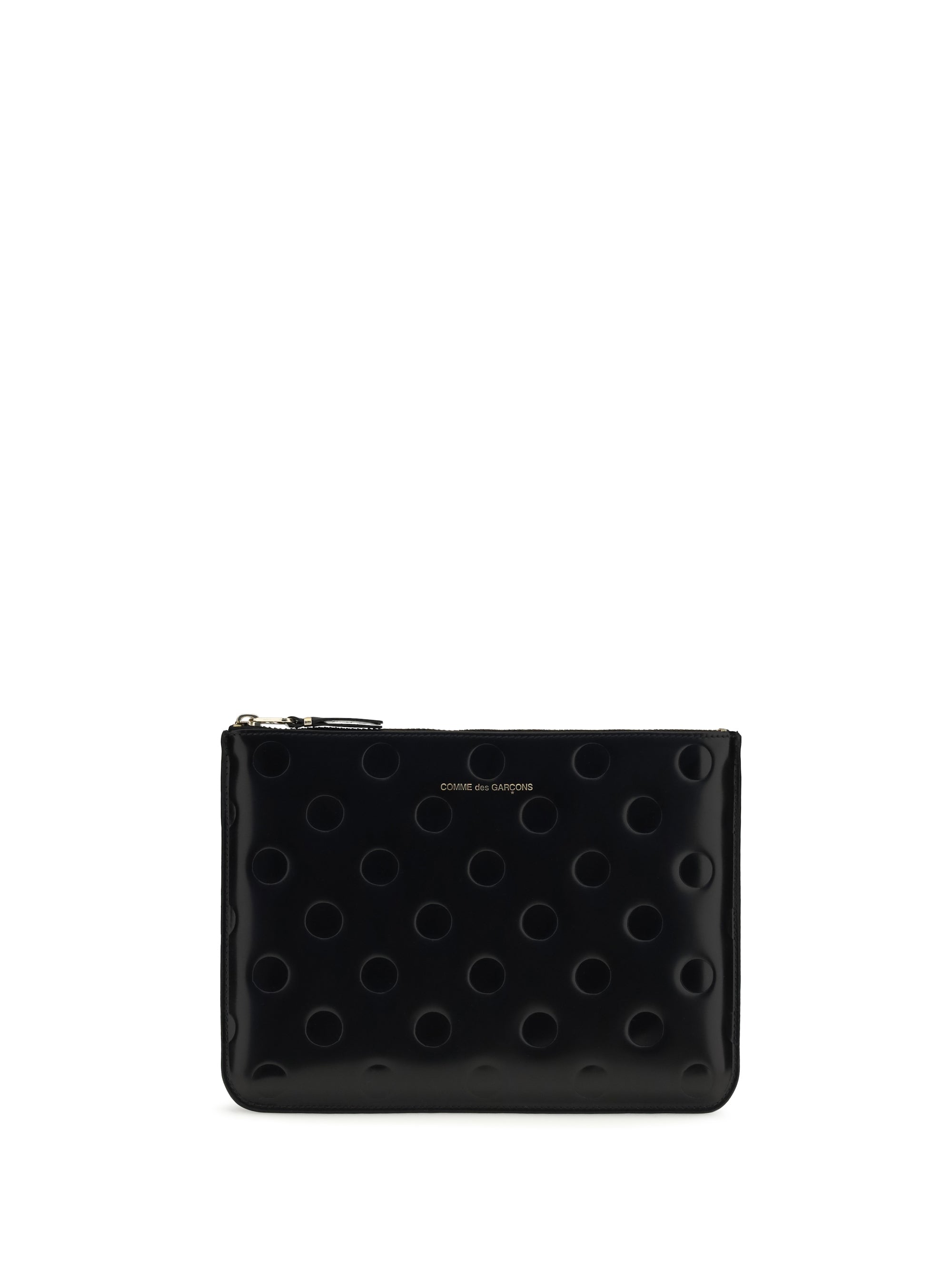 Comme Des GarçOns Wallet Embossed Polka-Dot Pouch — Black