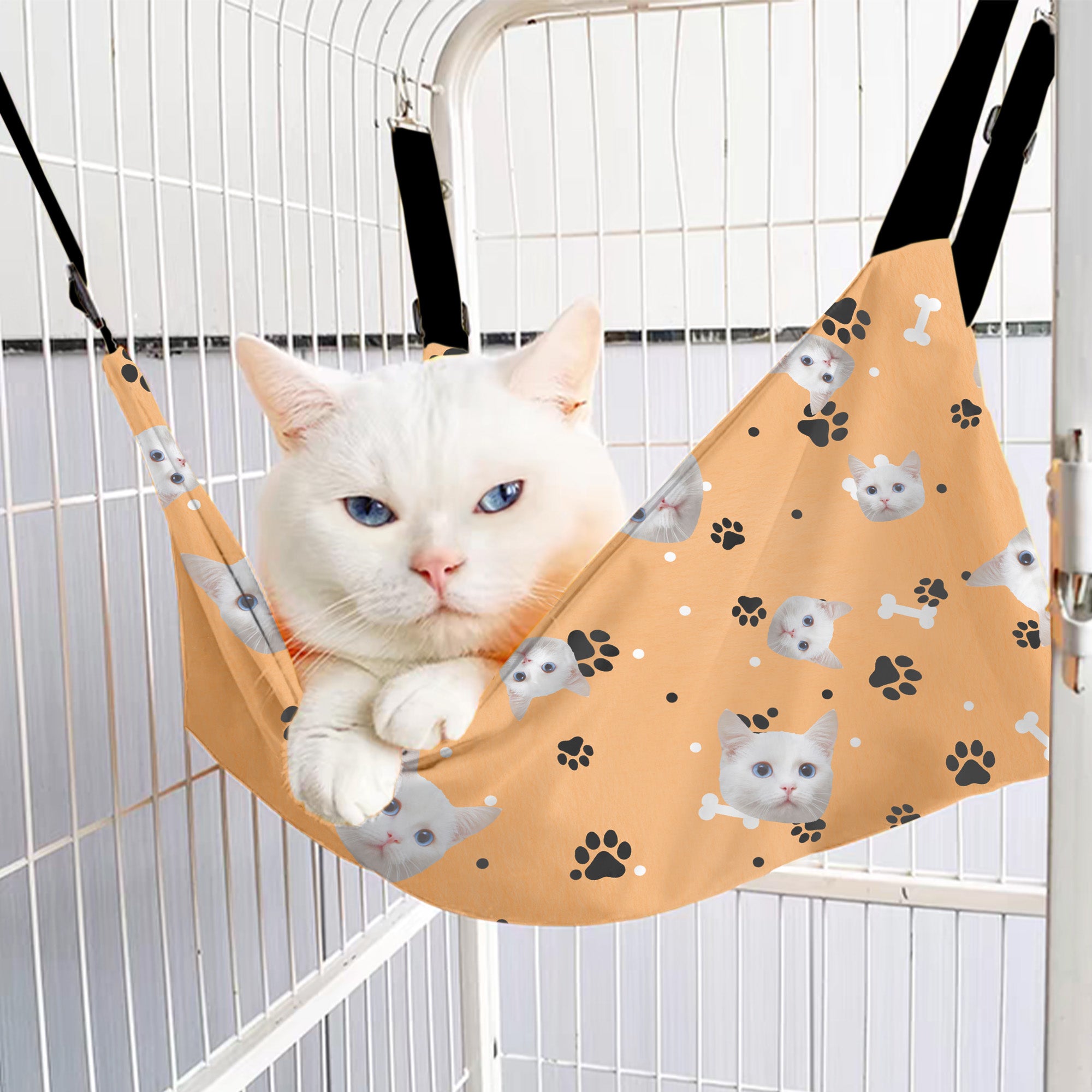 Personalizado Paws Bones Cat Face Photo Pet Sleeping Hammock con correa ajustable Pet Supplies Birthday Gift for Pet Owners Pet Lovers