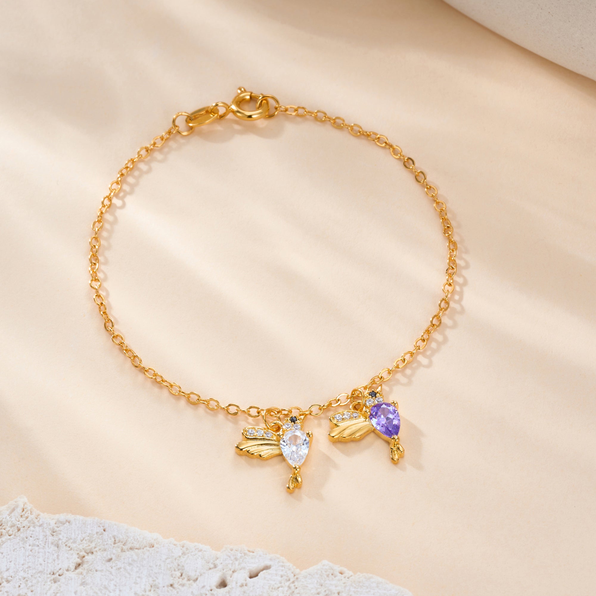 Personalizada Familia Colibrí pulsera con piedra de nacimiento Dainty Joyería Cumpleaños Aniversario Regalo de Navidad para las mujeres