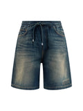 Amiri Drawstring Denim with Sun-Faded Wash Denim Shorts — Blue