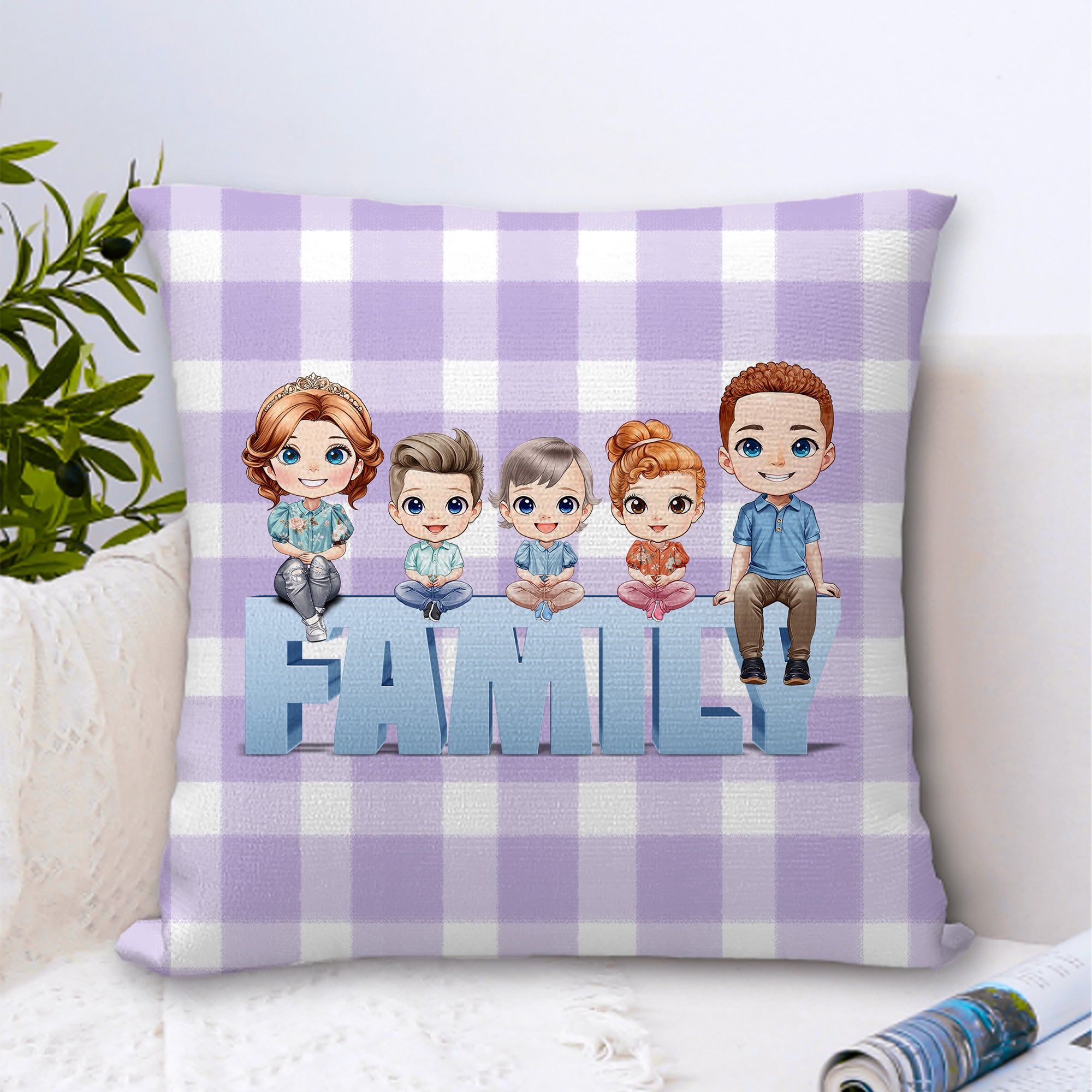 Personalizado 1-5 Personajes de dibujos animados Familia Funda de almohada Home Decor Cumpleaños Aniversario Regalo de inauguración de la casa para la familia