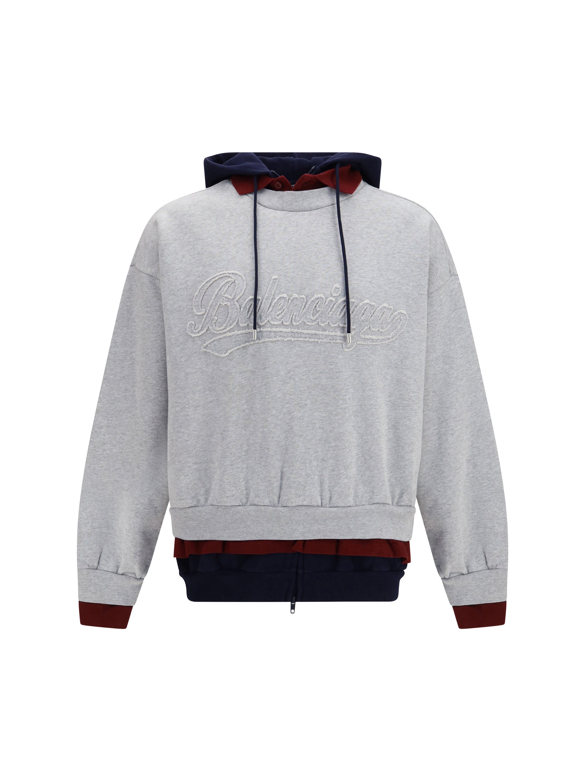 Balenciaga Three-Layer Patchwork Cotton Hoodie — Gray