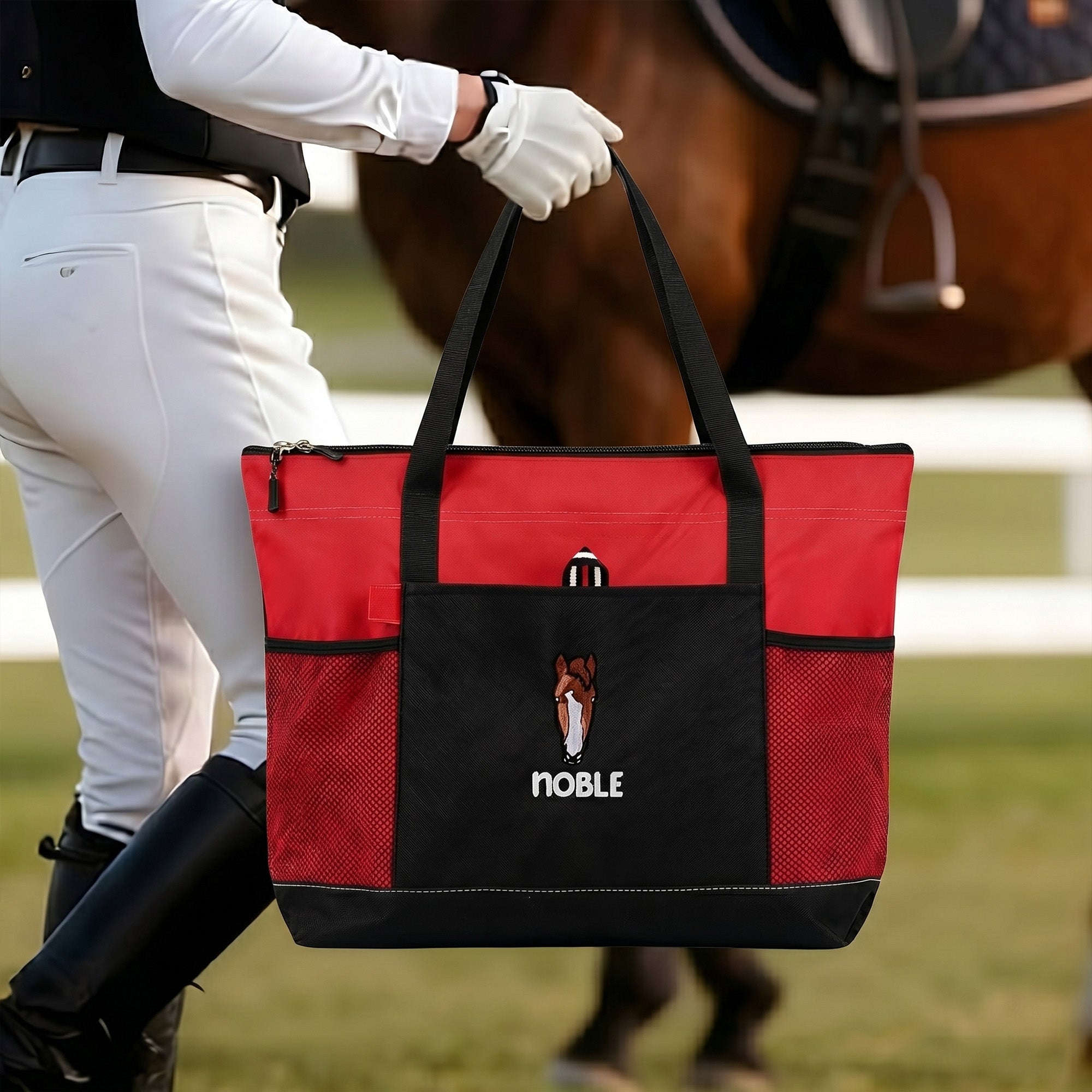 Bolsa de asas Oxford grande personalizada con cara de caballo bordada y nombre Regalo de cumpleaños esencial para amigos Entusiastas de la hípica