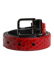 Men's Red Exotic Leather Brass Metal Buckle Belt Molurus Python
